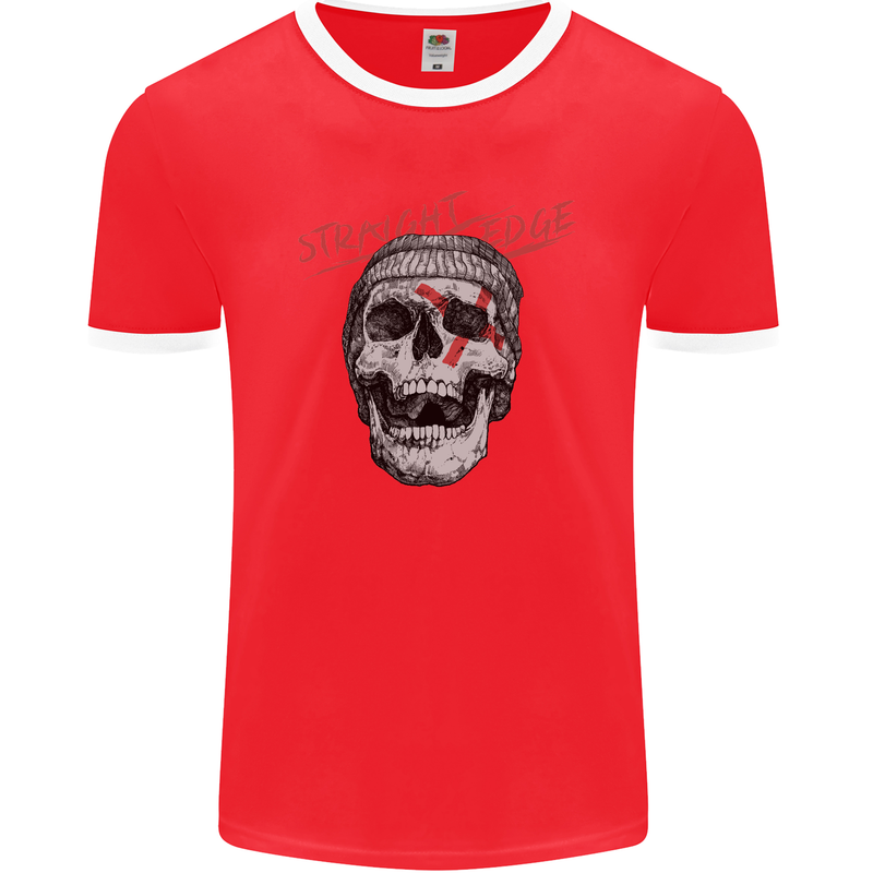 Straight Edge Skull Biker Motorcycle Mens Ringer T-Shirt FotL Red/White