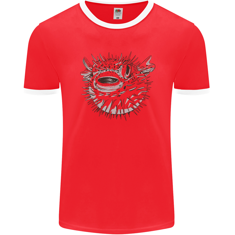 A Pufferfish Puffer Illustration Mens Ringer T-Shirt FotL Red/White