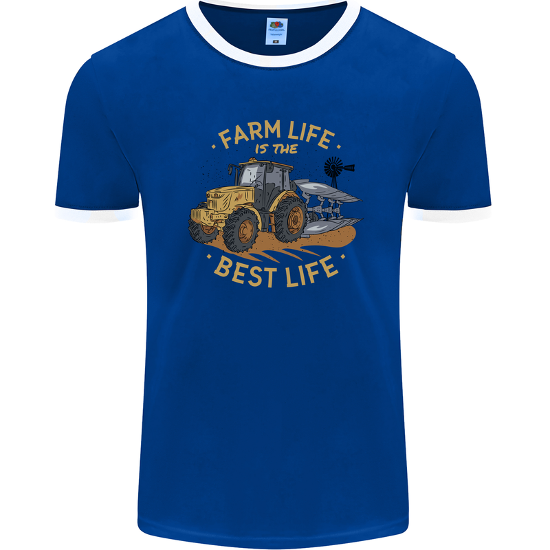Farming Farm Life is the Best Life Farmer Mens Ringer T-Shirt FotL Royal Blue/White