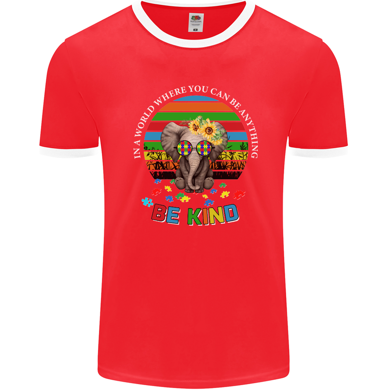 Be Kind Elephant Autism Autistic Mens Ringer T-Shirt FotL Red/White