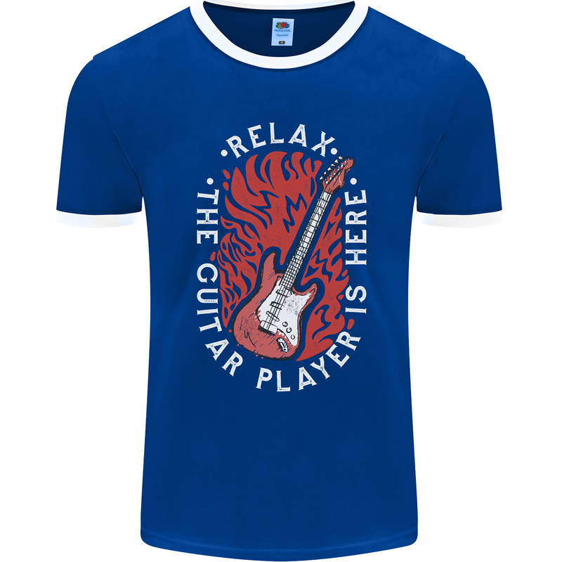 Here Comes the Guitar Player Guitarist Mens Ringer T-Shirt FotL Royal Blue/White