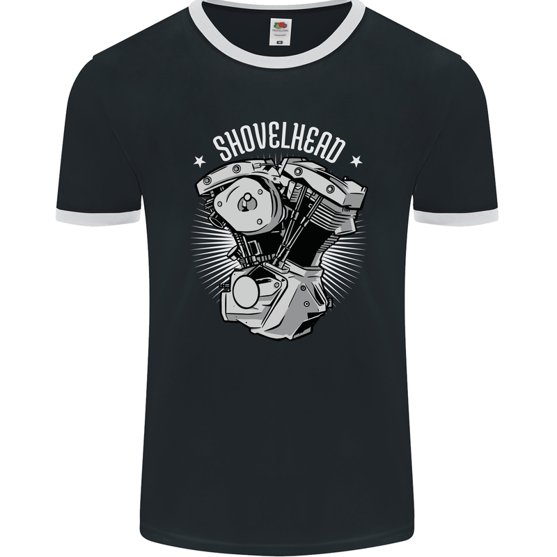 Shovelhead Motorcycle Engine Biker Mens Ringer T-Shirt FotL Black/White