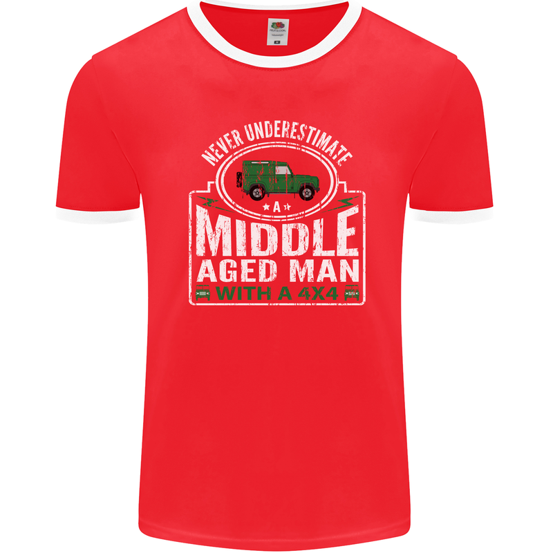 A Middle Aged Man With a 4x4 Off Roading Mens Ringer T-Shirt FotL Red/White