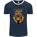 Skeleton Motorcycle Rider Mens Ringer T-Shirt FotL Navy Blue/White