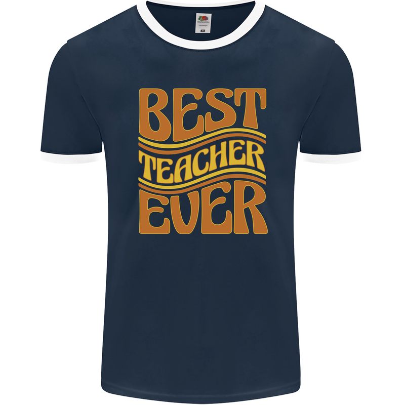 Best Teacher Ever Teaching Maths English Mens Ringer T-Shirt FotL Navy Blue/White