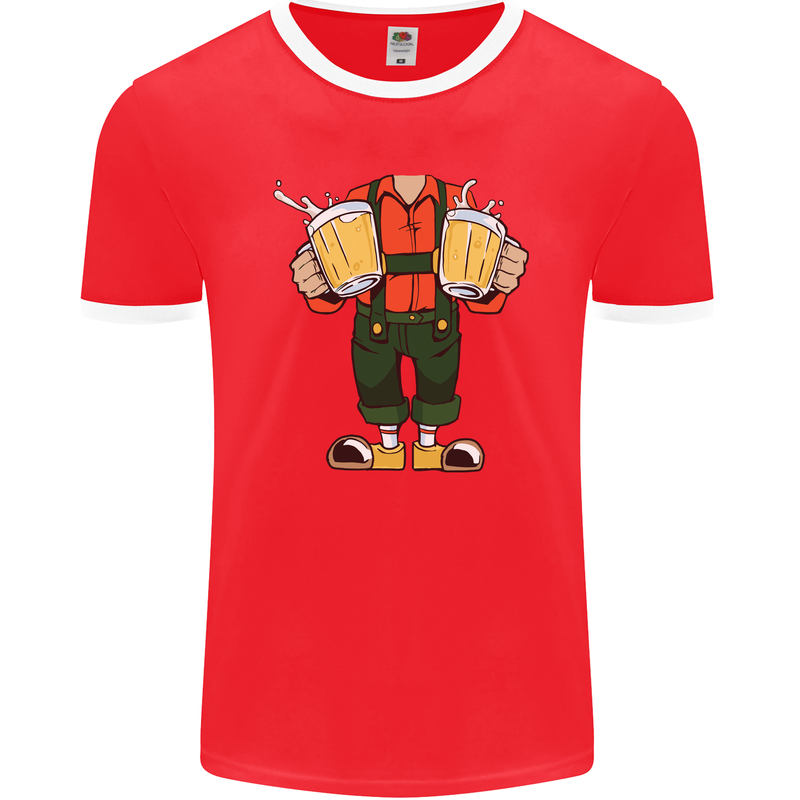 Octoberfest Man With Beer Mens Ringer T-Shirt FotL Red/White