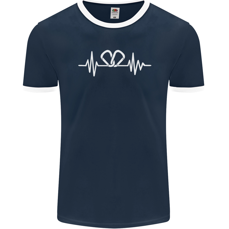 Pulse Rock Climbing Climber Climb ECG Mens Ringer T-Shirt FotL Navy Blue/White