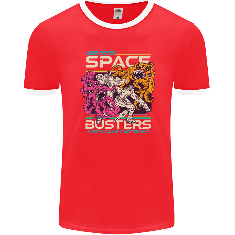 Retro Space Video Game Arcade Alien Mens Ringer T-Shirt FotL Red/White