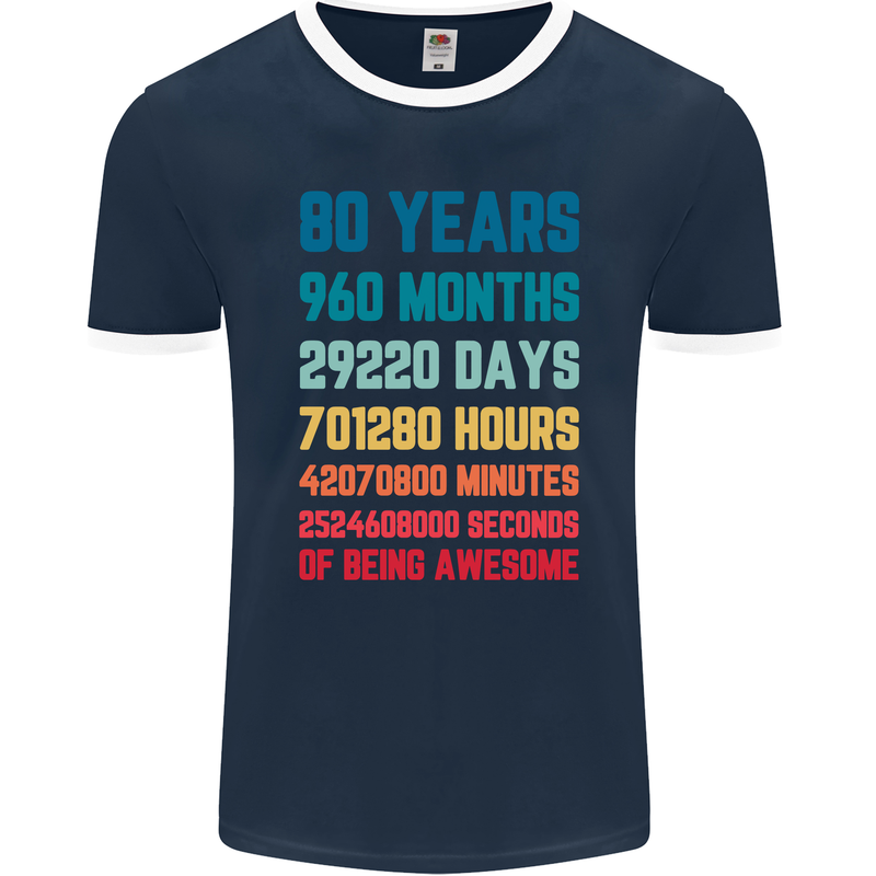 80th Birthday 80 Year Old Mens Ringer T-Shirt FotL Navy Blue/White
