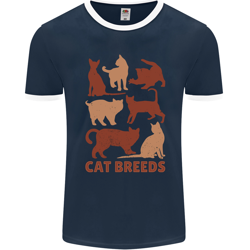 Cat Breeds Mens Ringer T-Shirt FotL Navy Blue/White