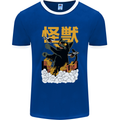 Catzilla Funny Cat Monster Parody Mens Ringer T-Shirt FotL Royal Blue/White