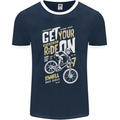Get Your Ride on Downhill Mountain Biking Mens Ringer T-Shirt FotL Navy Blue/White
