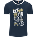 Get Your Ride on Downhill Mountain Biking Mens Ringer T-Shirt FotL Navy Blue/White