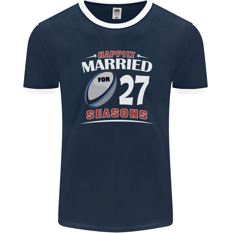 27 Year Wedding Anniversary 27th Rugby Mens Ringer T-Shirt FotL Navy Blue/White