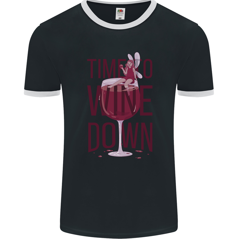 Time to Wine Down Funny Alcohol Mens Ringer T-Shirt FotL Black/White