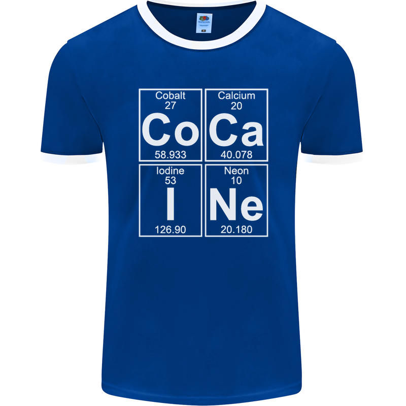 Cocaine Periodic Table Funny Drug Culture Mens Ringer T-Shirt FotL Royal Blue/White