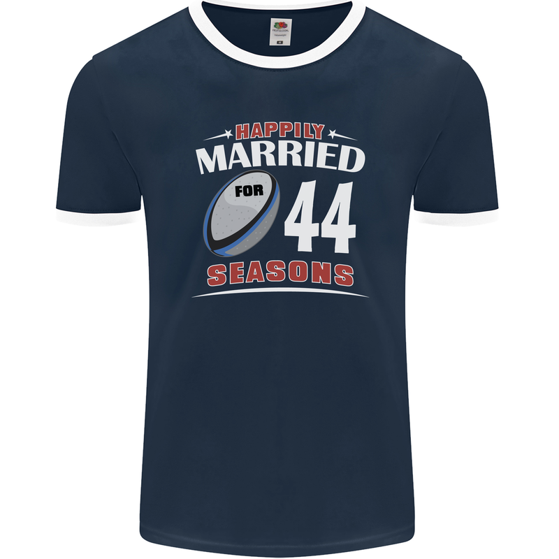 44 Year Wedding Anniversary 44th Rugby Mens Ringer T-Shirt FotL Navy Blue/White