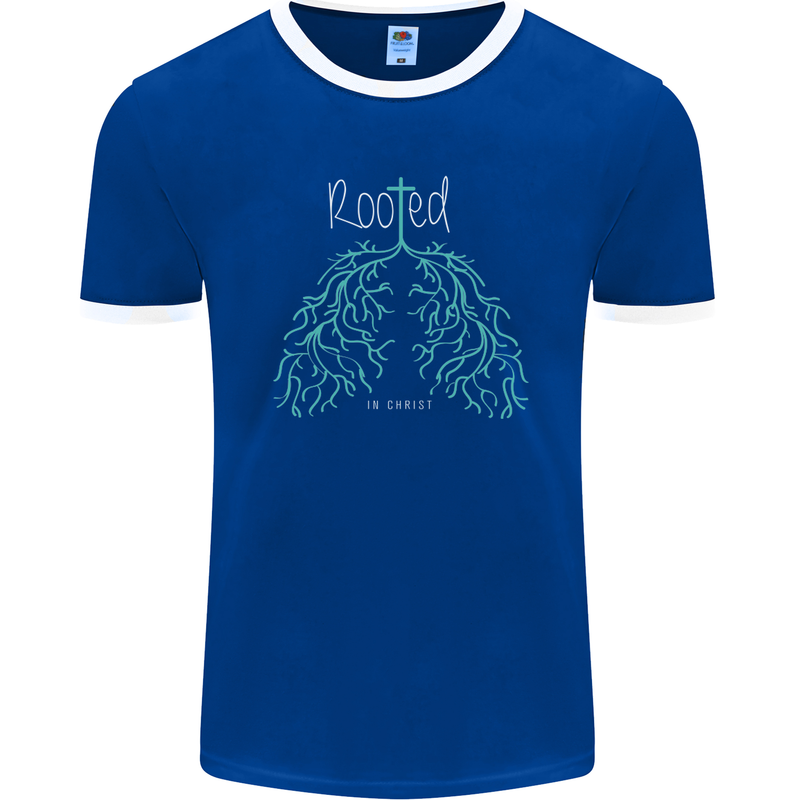 Rooted Christ Christian Catholic Religion Mens Ringer T-Shirt FotL Royal Blue/White