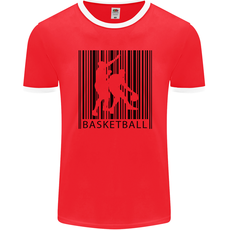 Basketball Barcode Player Mens Ringer T-Shirt FotL Red/White