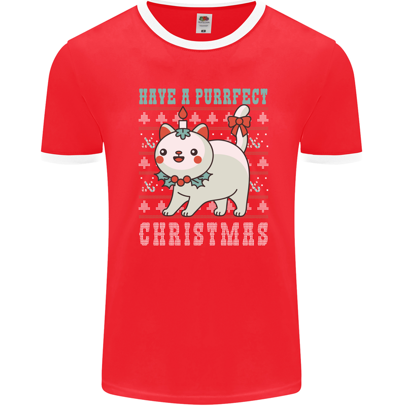 Cats Have a Purrfect Christmas Funny Xmas Mens Ringer T-Shirt FotL Red/White