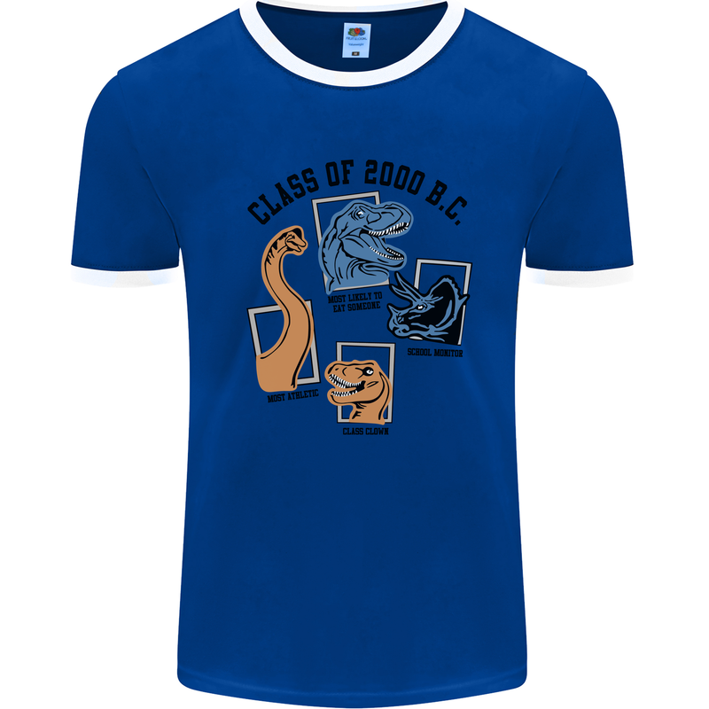 Class of 2000 BC Funny Dinosaur T-Rex Mens Ringer T-Shirt Royal Blue/White