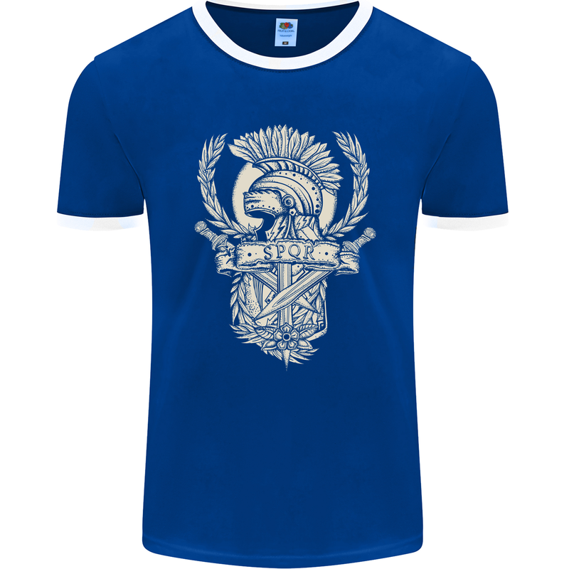 SPQR Helmet Gym Bodybuilding Training Top Mens Ringer T-Shirt FotL Royal Blue/White