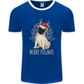 Merry Pugmas Funny Christmas Pug Mens Ringer T-Shirt FotL Royal Blue/White