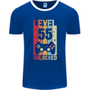 55th Birthday 55 Year Old Level Up Gamming Mens Ringer T-Shirt FotL Royal Blue/White