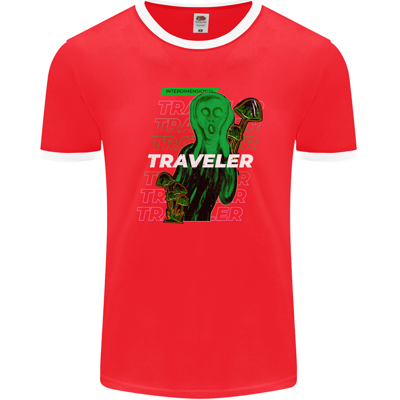 Van Gogh Alien Scream Art Magic Mushrooms Mens Ringer T-Shirt FotL Red/White