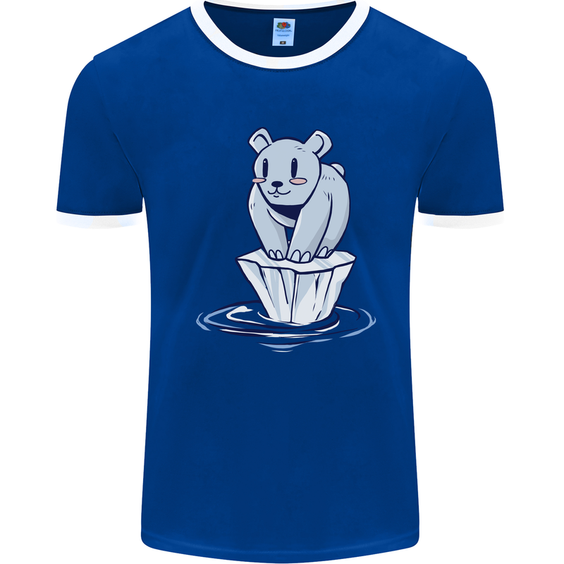 Floating Polar Bear Environment Climate Change Mens Ringer T-Shirt Royal Blue/White