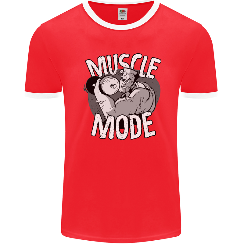 Gym Muscle Mode Bodybuilding Weightlifting Mens Ringer T-Shirt FotL Red/White