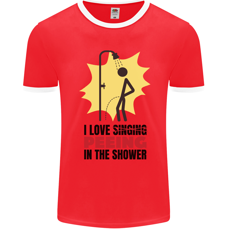 I Love Peeing in the Shower Funny Rude Mens Ringer T-Shirt FotL Red/White
