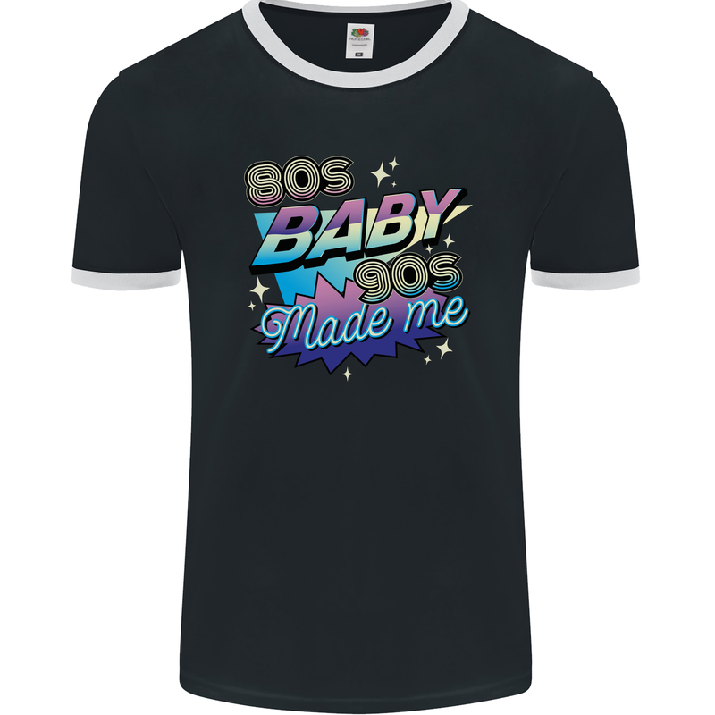 80s Baby 90s Made Me Music Pop Rock Mens Ringer T-Shirt FotL Black/White