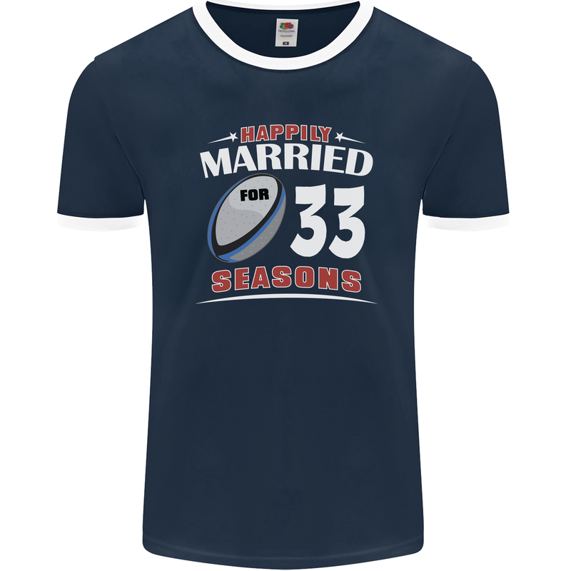 33 Year Wedding Anniversary 33rd Rugby Mens Ringer T-Shirt FotL Navy Blue/White