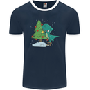 Funny T-Rex Christmas Tree Dinosaur Mens Ringer T-Shirt FotL Navy Blue/White