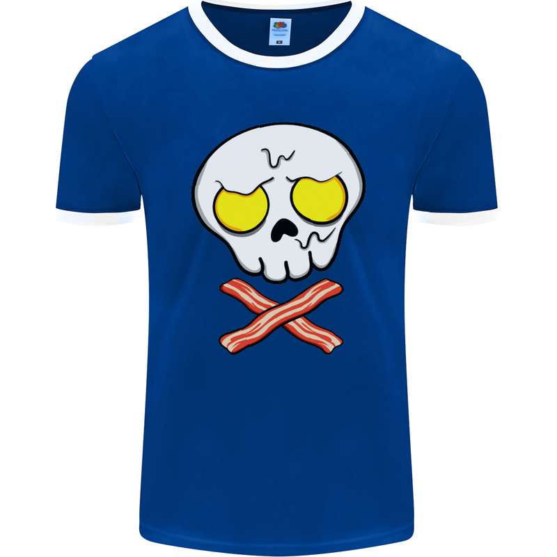 Bacon & Egg Skull & Crossbones Funny Mens Ringer T-Shirt FotL Royal Blue/White