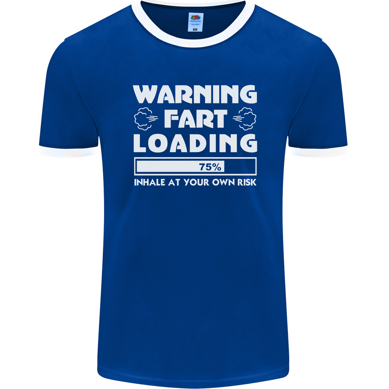 Warning Fart Loading Funny Farting Dad Mens Ringer T-Shirt FotL Royal Blue/White