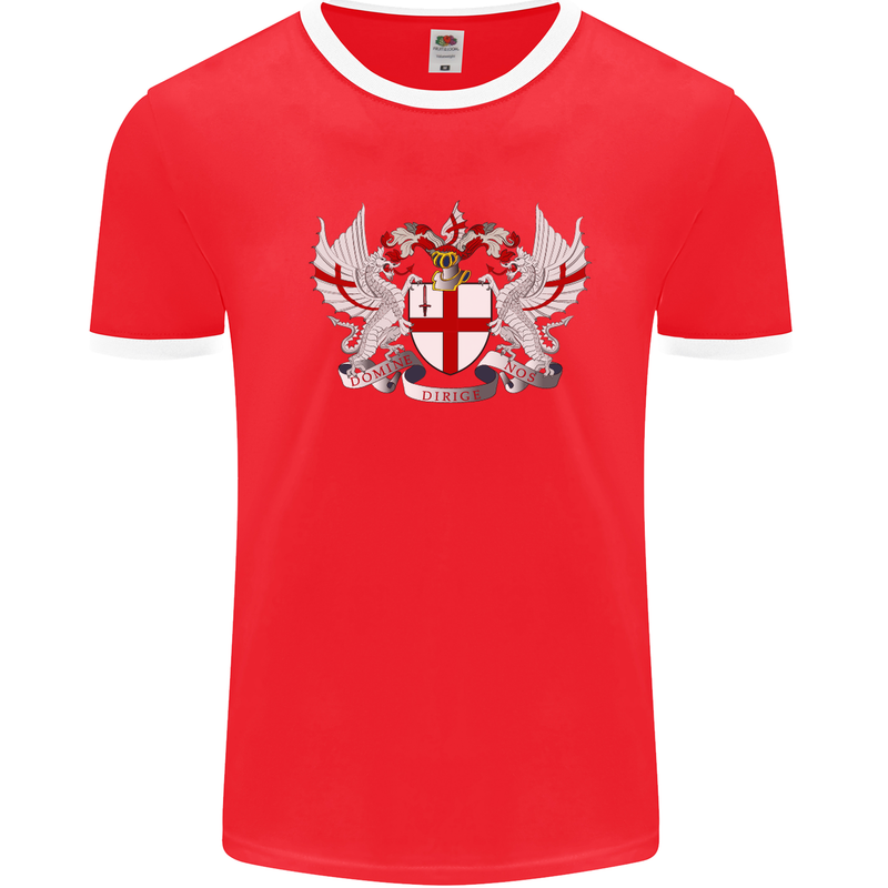 London Coat of Arms England St Georges Day Mens White Ringer T-Shirt Red/White