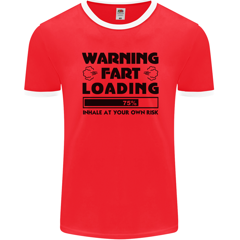 Warning Fart Loading Funny Farting Rude Mens Ringer T-Shirt FotL Red/White