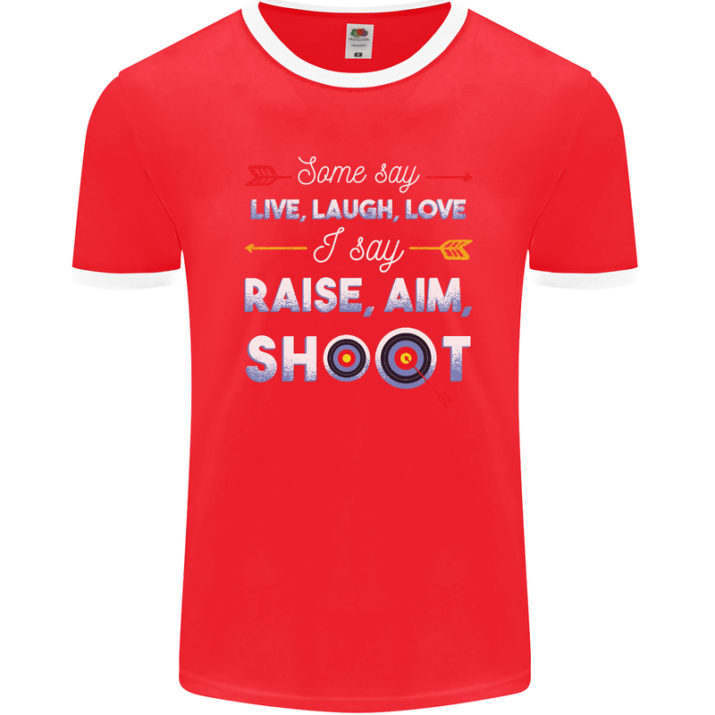 Raise Aim Shoot Funny Archery Archer Mens Ringer T-Shirt FotL Red/White