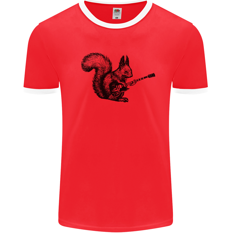 A Squirrel Playing the Guitar Mens Ringer T-Shirt Red/White