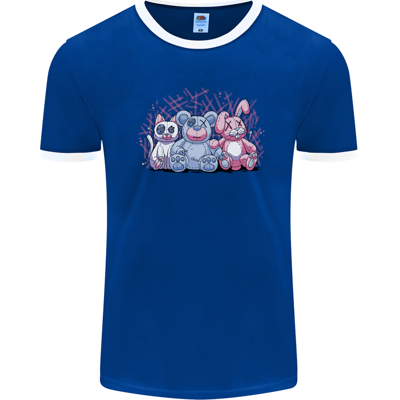 Zombie Cat Rabbit Bear Halloween Gothic Mens Ringer T-Shirt FotL Royal Blue/White