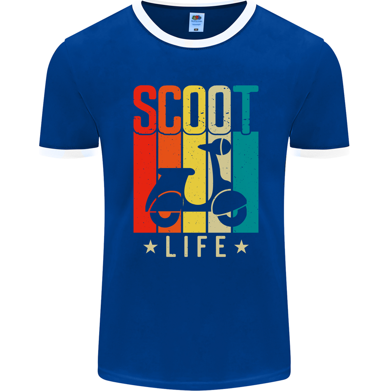 Scoot Life Scooter Motorcycle Mens Ringer T-Shirt FotL Royal Blue/White