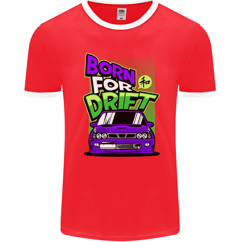 Born for Drift Drifting Car Mens Ringer T-Shirt FotL Red/White