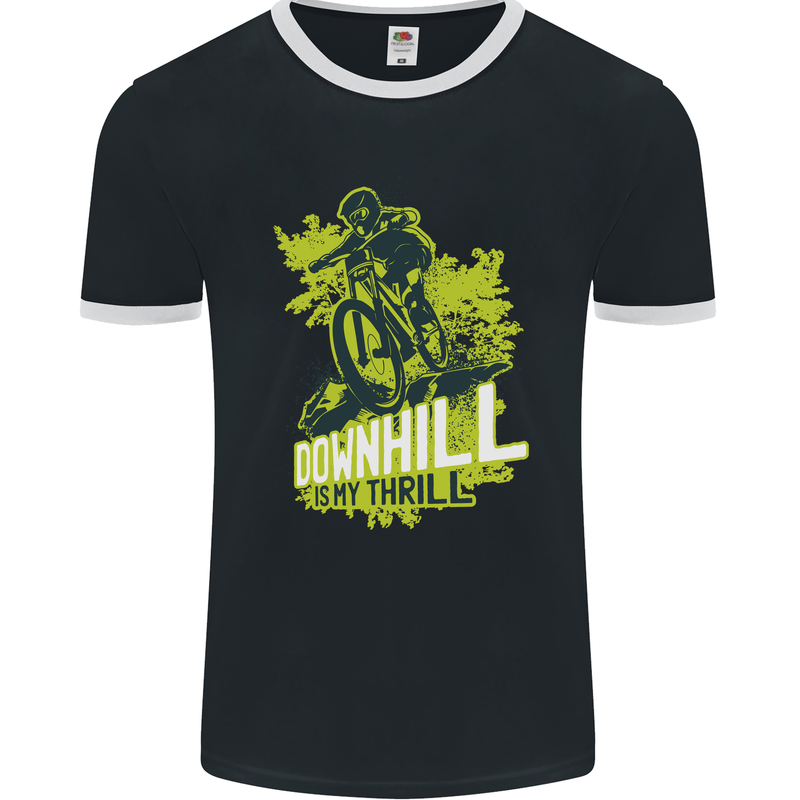 Downhill Mountain Biking My Thrill Cycling Mens Ringer T-Shirt FotL Black/White