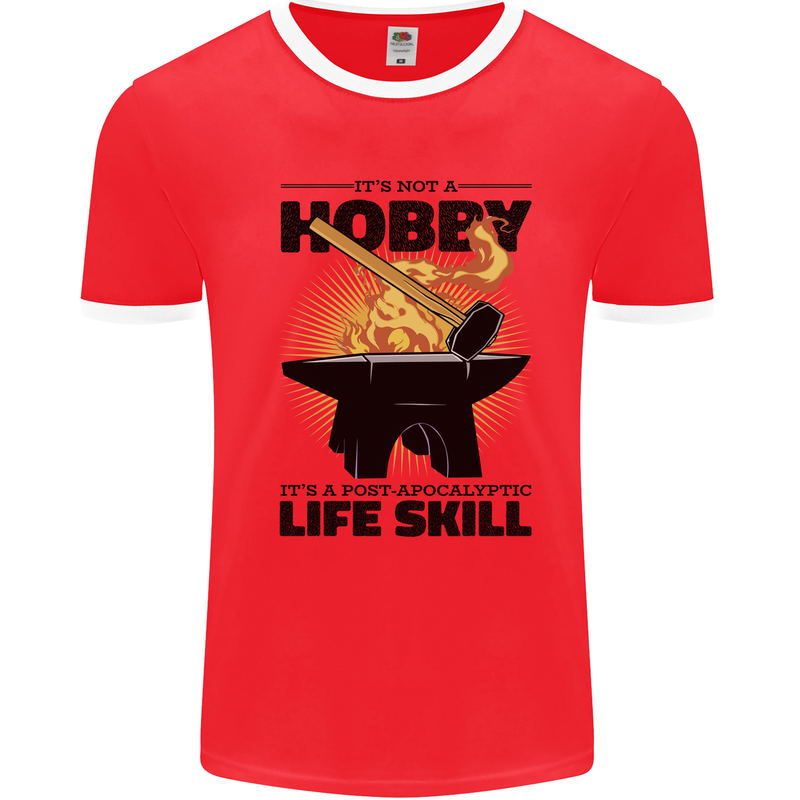 Blacksmith Life Post Apocalyptic Skill Mens Ringer T-Shirt Red/White