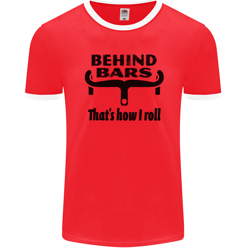 Behind Bars That's How I Roll Cycling Mens Ringer T-Shirt FotL Red/White