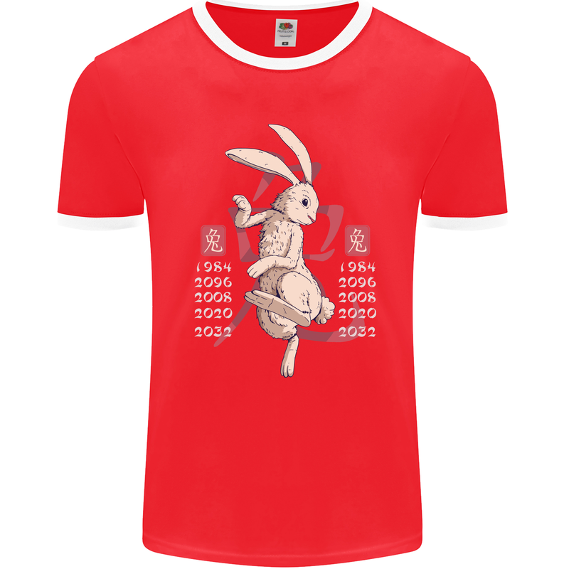 Chinese Zodiac Shengxiao Year of the Rabbit Mens Ringer T-Shirt FotL Red/White