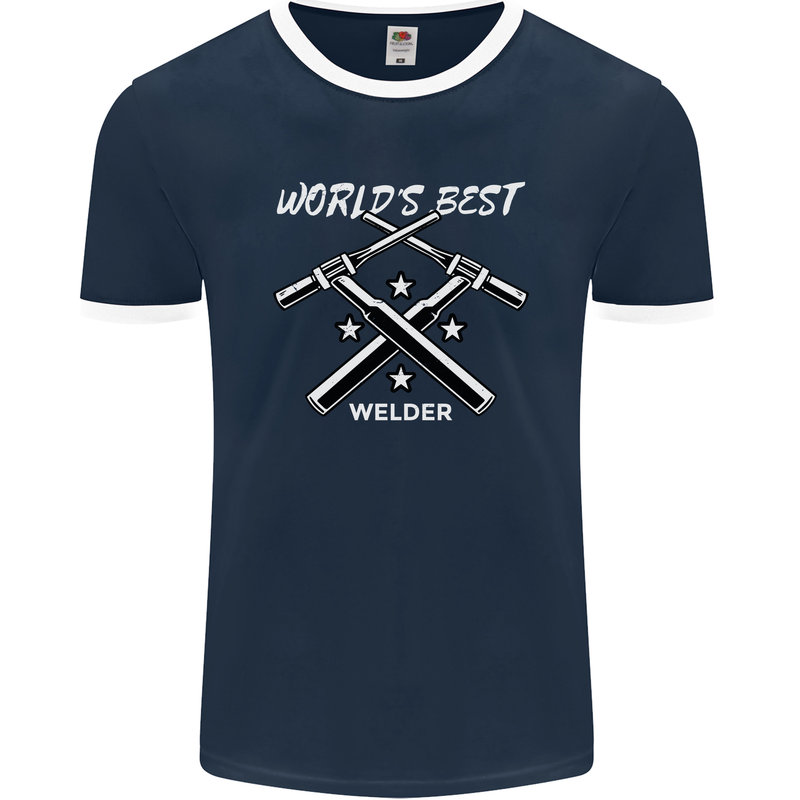 World's Best Welder Welding Mens Ringer T-Shirt FotL Navy Blue/White