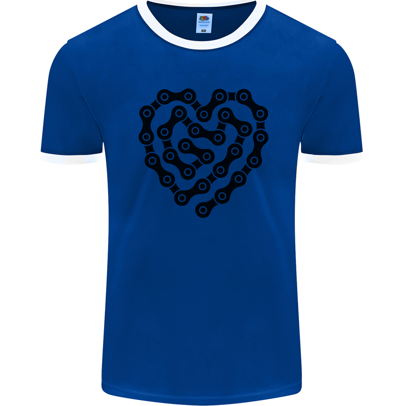 Heart Bike Chain Cycling Biker Motorbike Mens Ringer T-Shirt FotL Royal Blue/White